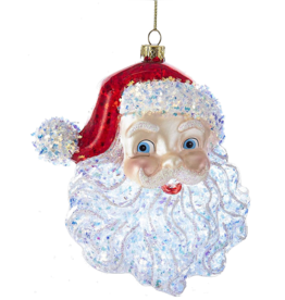 Kurt Adler Glass Santa Head Glittered Red-Clear Glass Ornament 5 inch