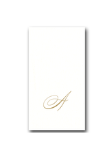 Caspari Gold Initial A on White Pearl Paper Linen Guest Napkins 24 pk