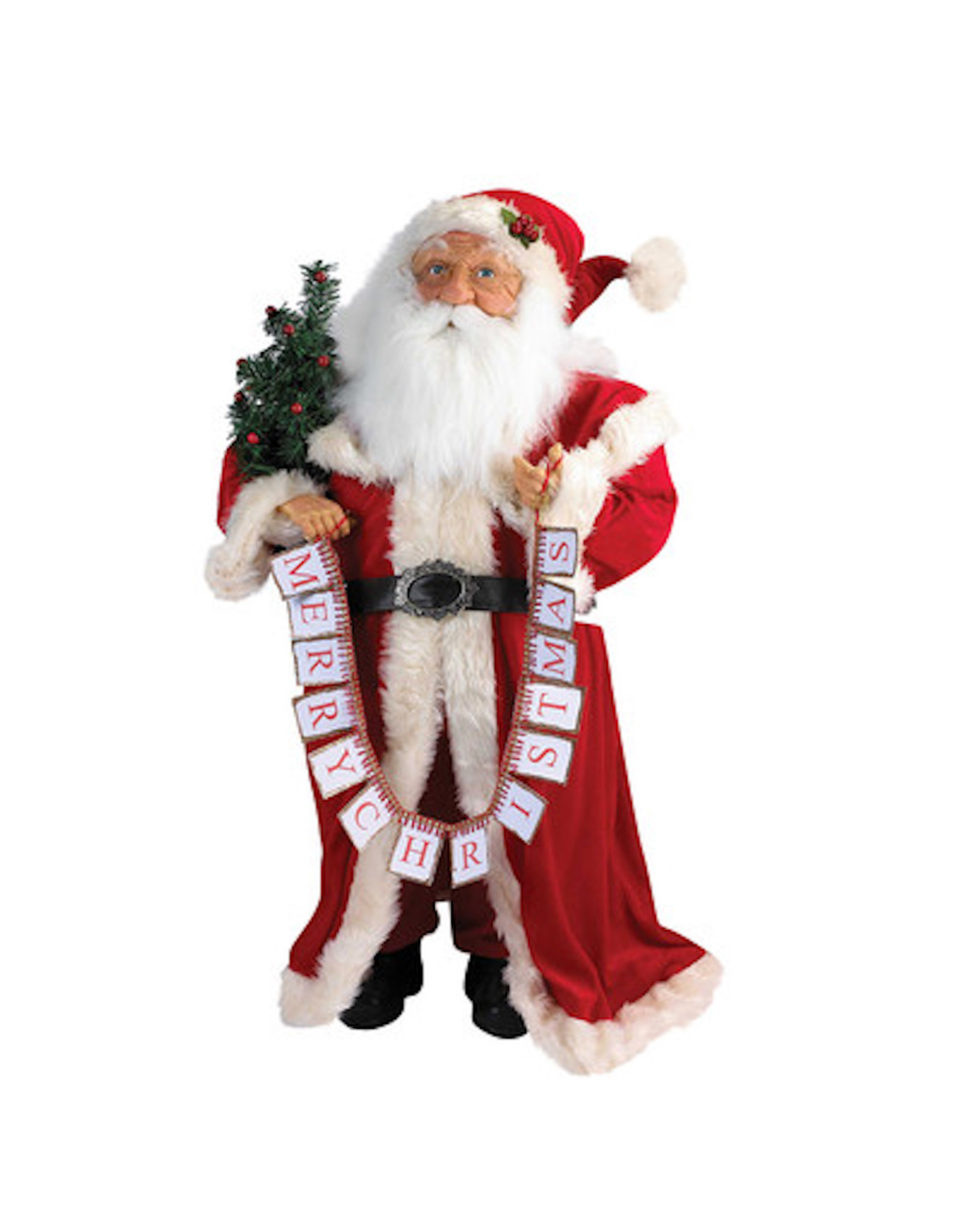 Kurt Adler Traditional Standing Santa w Merry Christmas Banner - FLOOR SAMPLE - Final Sale