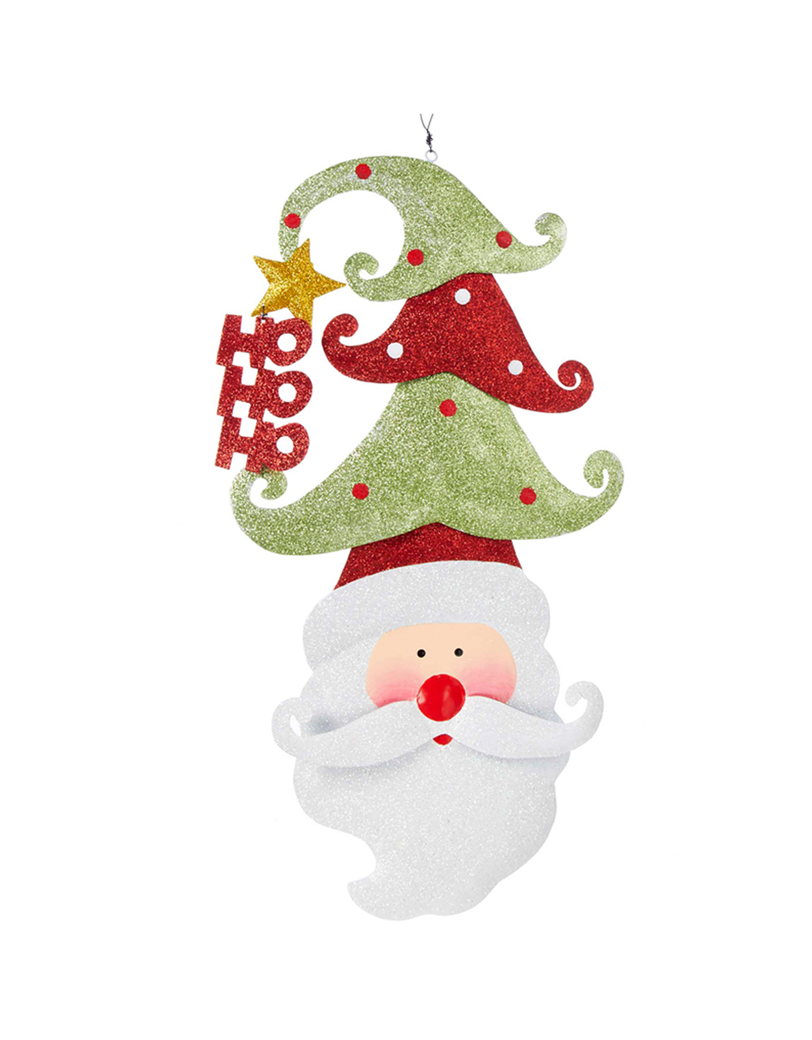 Kurt Adler Glittered Metal Santa Tree w Ho Ho Ho Door Hanger Plaque