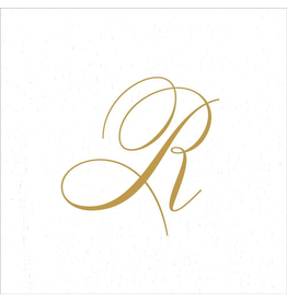 Caspari White Pearl Paper Linen Cocktail Napkins Initial R 30pk