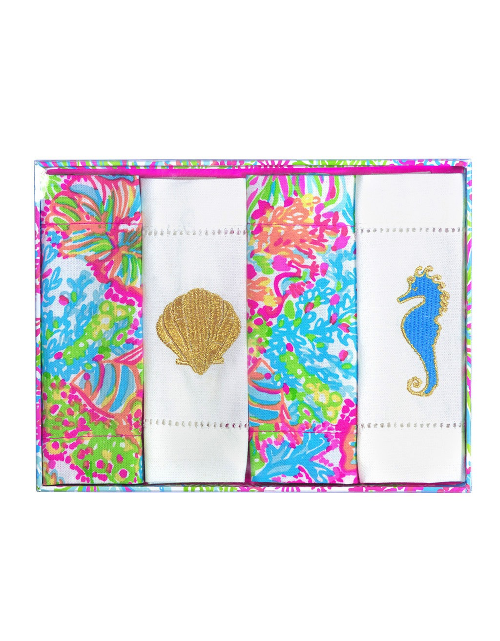 Lilly Pulitzer® Embroidered Cotton Cocktail Napkins Set 4 Lovers Coral