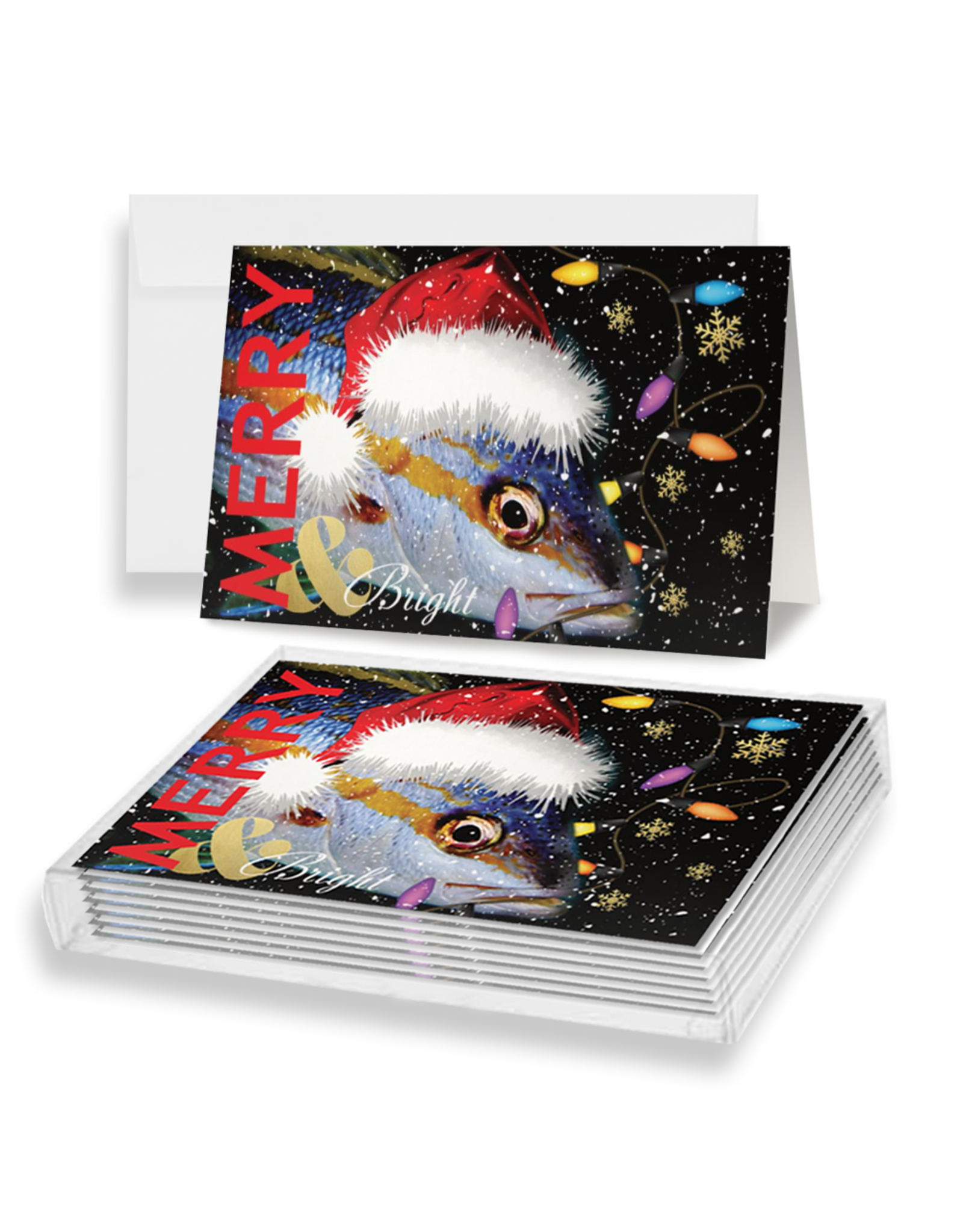 By The Seas-N Greetings Christmas Cards 10pk Merry n Bright Santa Fish