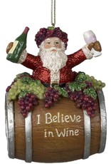 Kurt Adler Santa On Barrel Ornament With I Believe In Wine 4 Inch