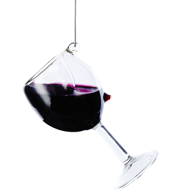 Kurt Adler Glass Wine Glass Ornament - Red Wine Glass 4 Inch