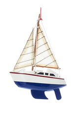 Kurt Adler Wooden Yacht - Sailboat Christmas Ornament BLUE Hull