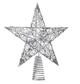 Kurt Adler Christmas Star Tree Topper Silver Wire Glittered 10 inch