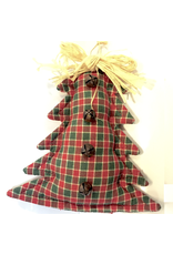 Plaid Christmas Tree w Rafia Bow n Bells Ornament