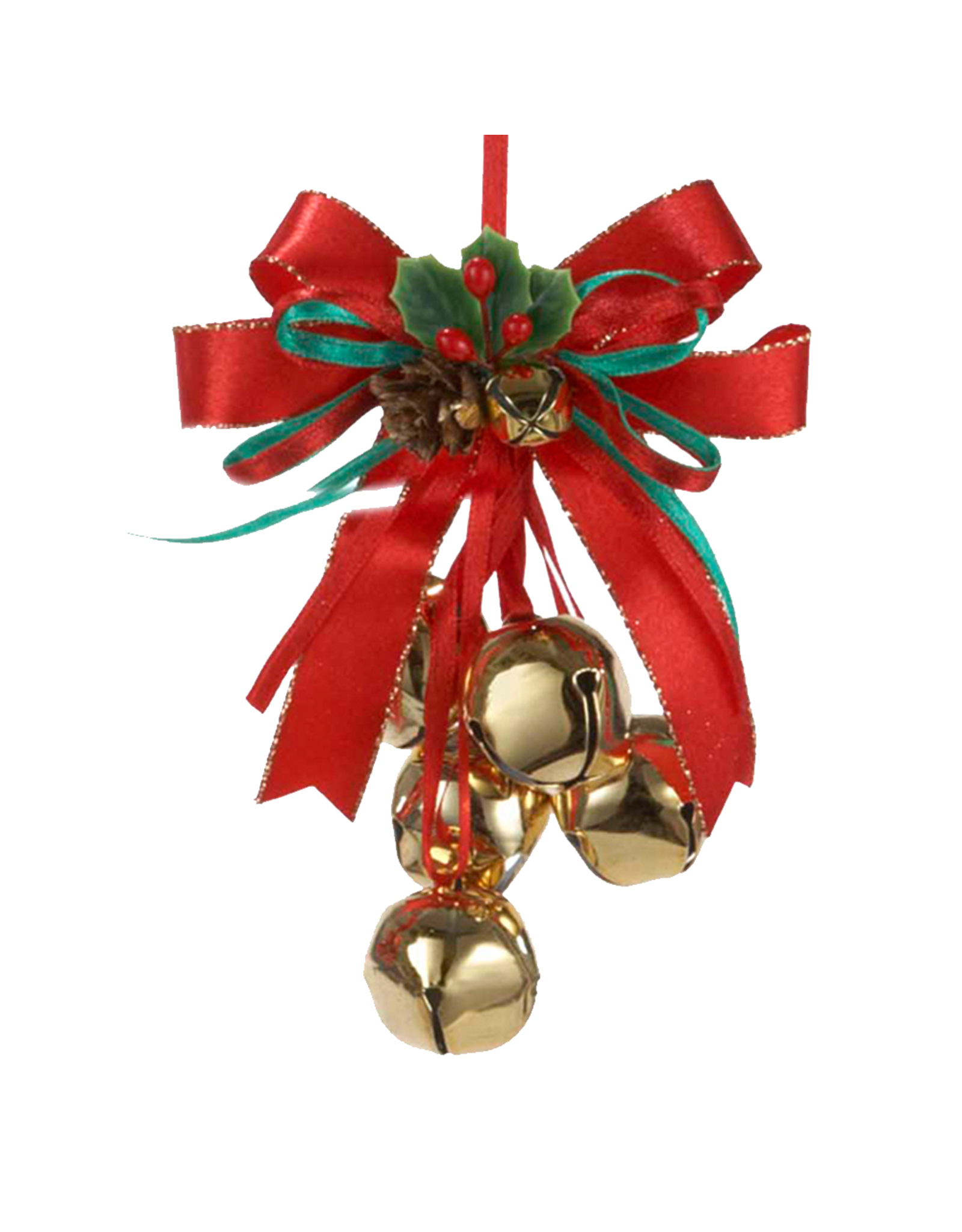 Kurt Adler Red Bow Jingle Bells Cluster Christmas Ornament Gold Bells