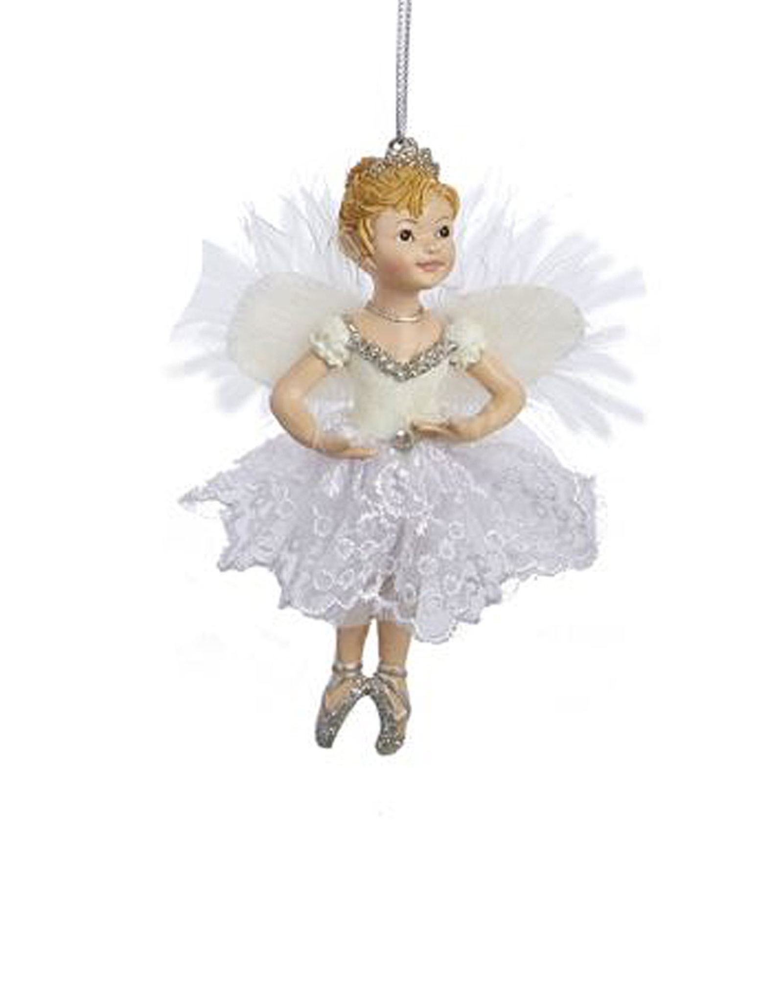 Kurt Adler Ballerina Angel Christmas Ornament White Silver Tutu -B