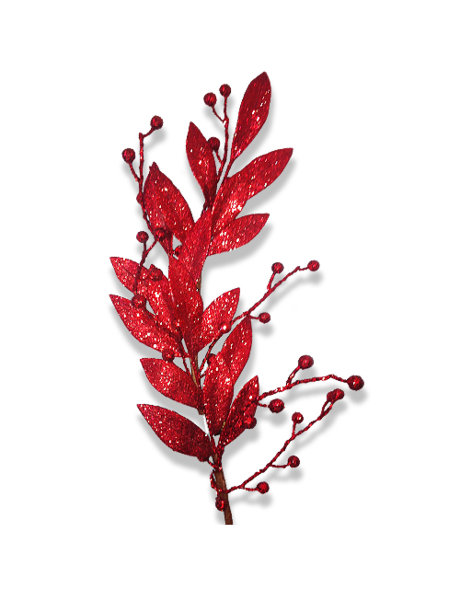 Premier Christmas Flowers Floral Red Glittered Berry Leaf Branch 30L