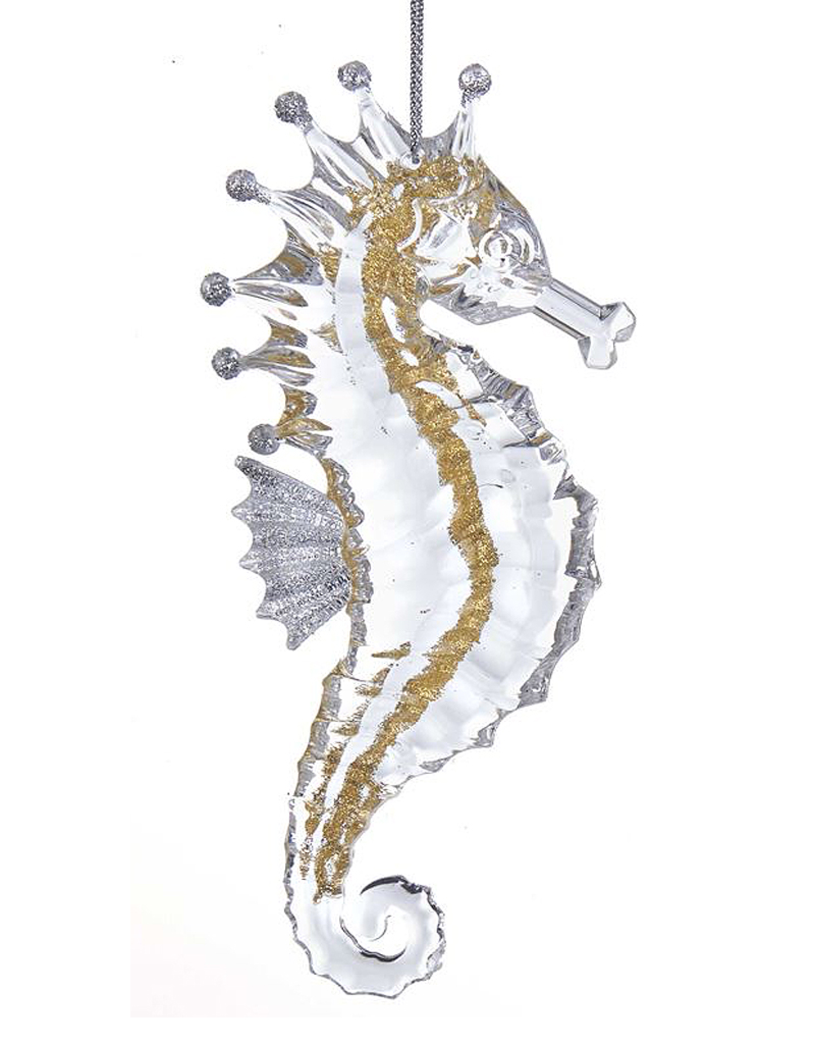 Kurt Adler Clear Acrylic Seahorse Ornament 5 inch - Silver Fins