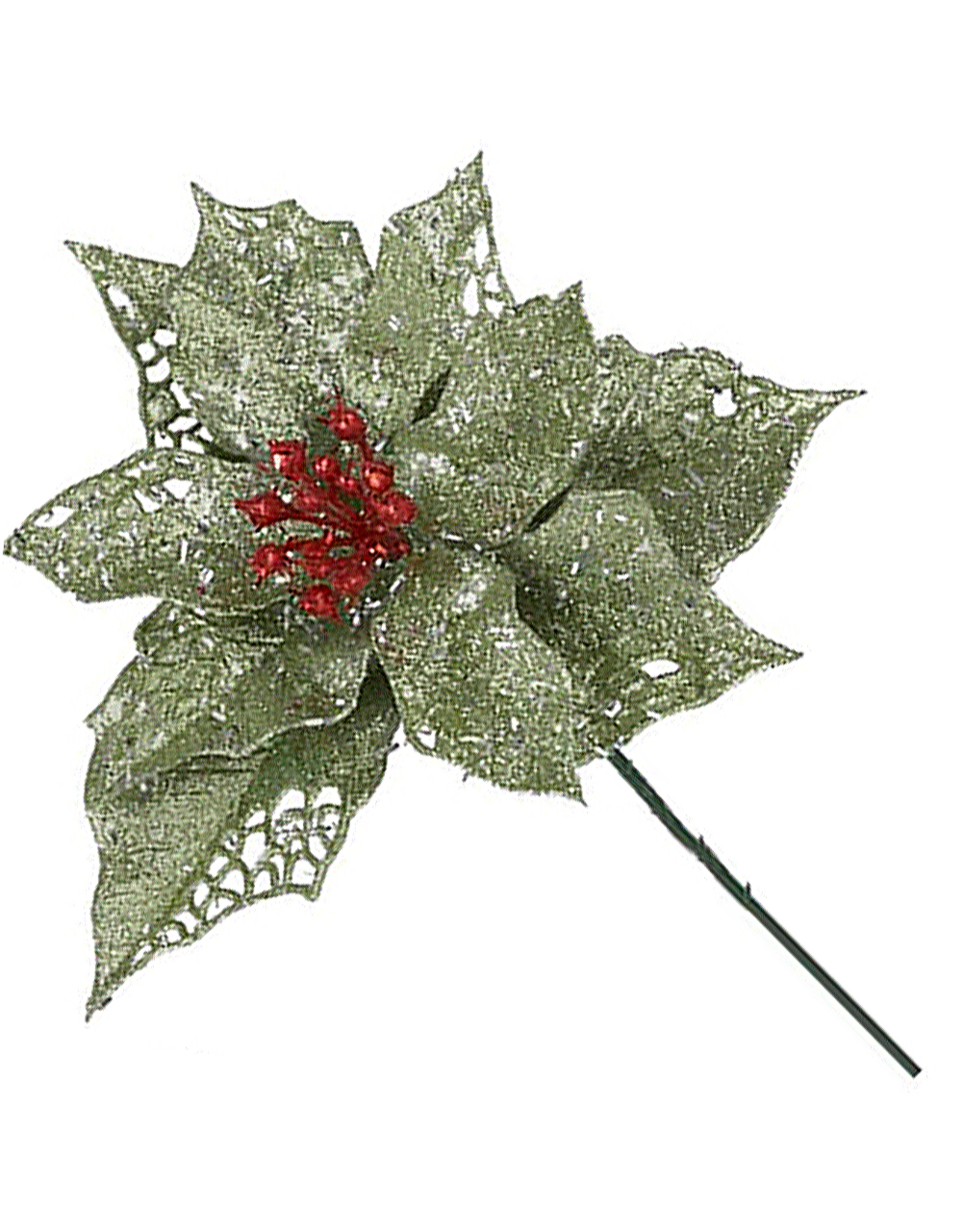 Kurt Adler Sparkle Glittered Poinsettia Christmas Pick 6.5 Inch GREEN