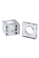 Caspari Acrylic Napkin Rings Set of 4 Square w Round Center - Clear