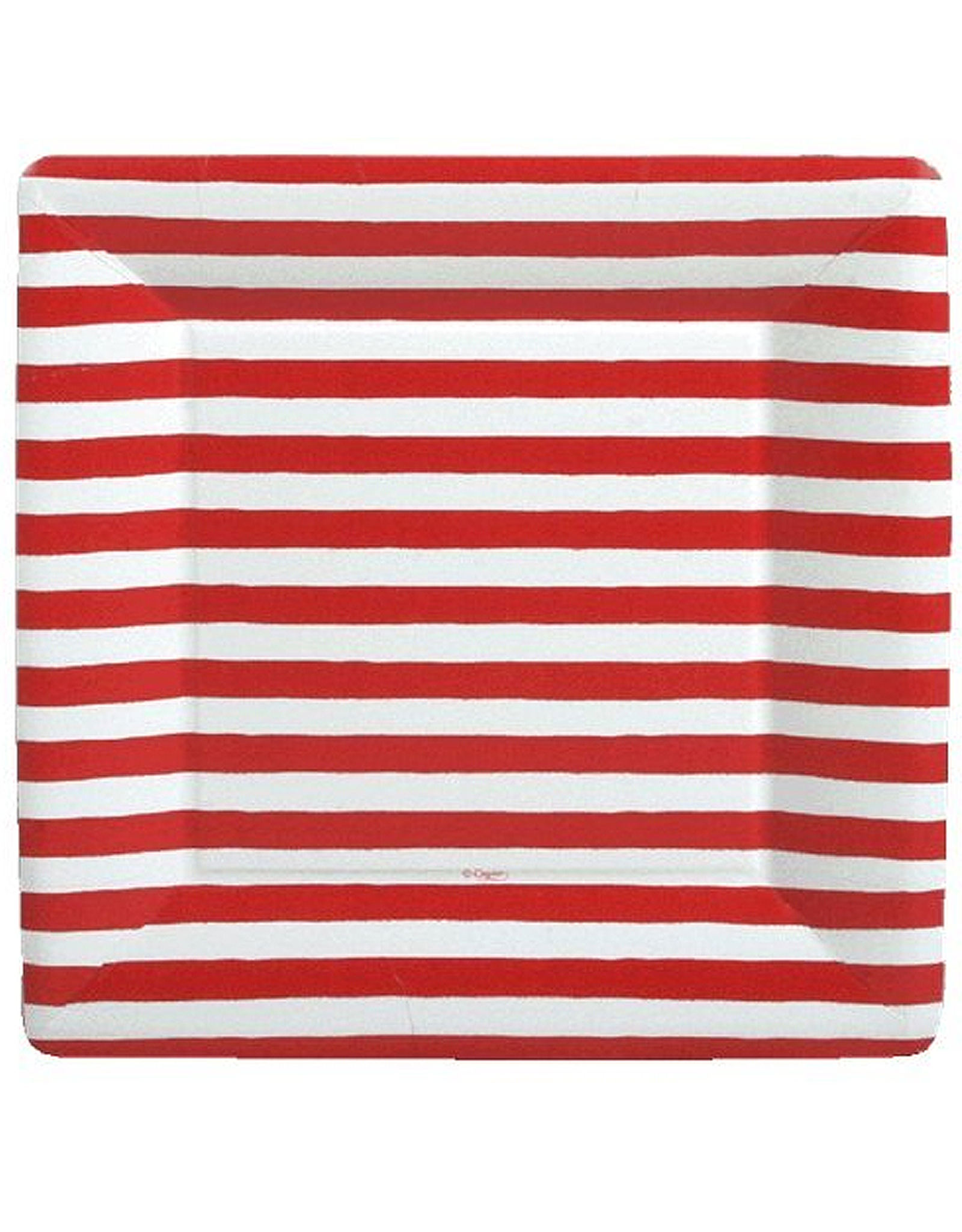 Caspari Paper Dinner Plates SQ 8pk Red and White Stripe