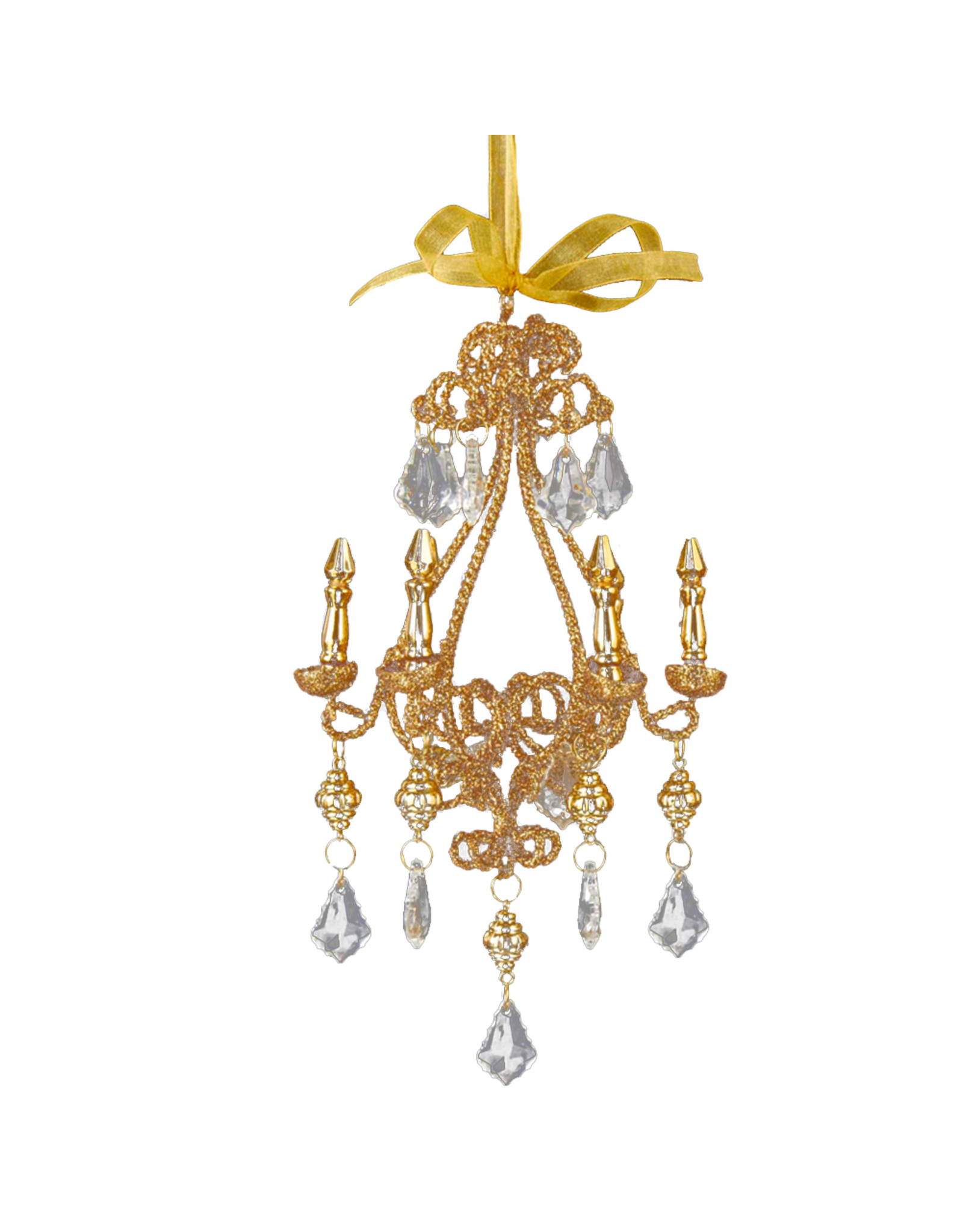 Kurt Adler Mini Chandelier Gold Glitter w Beads Ornament -A