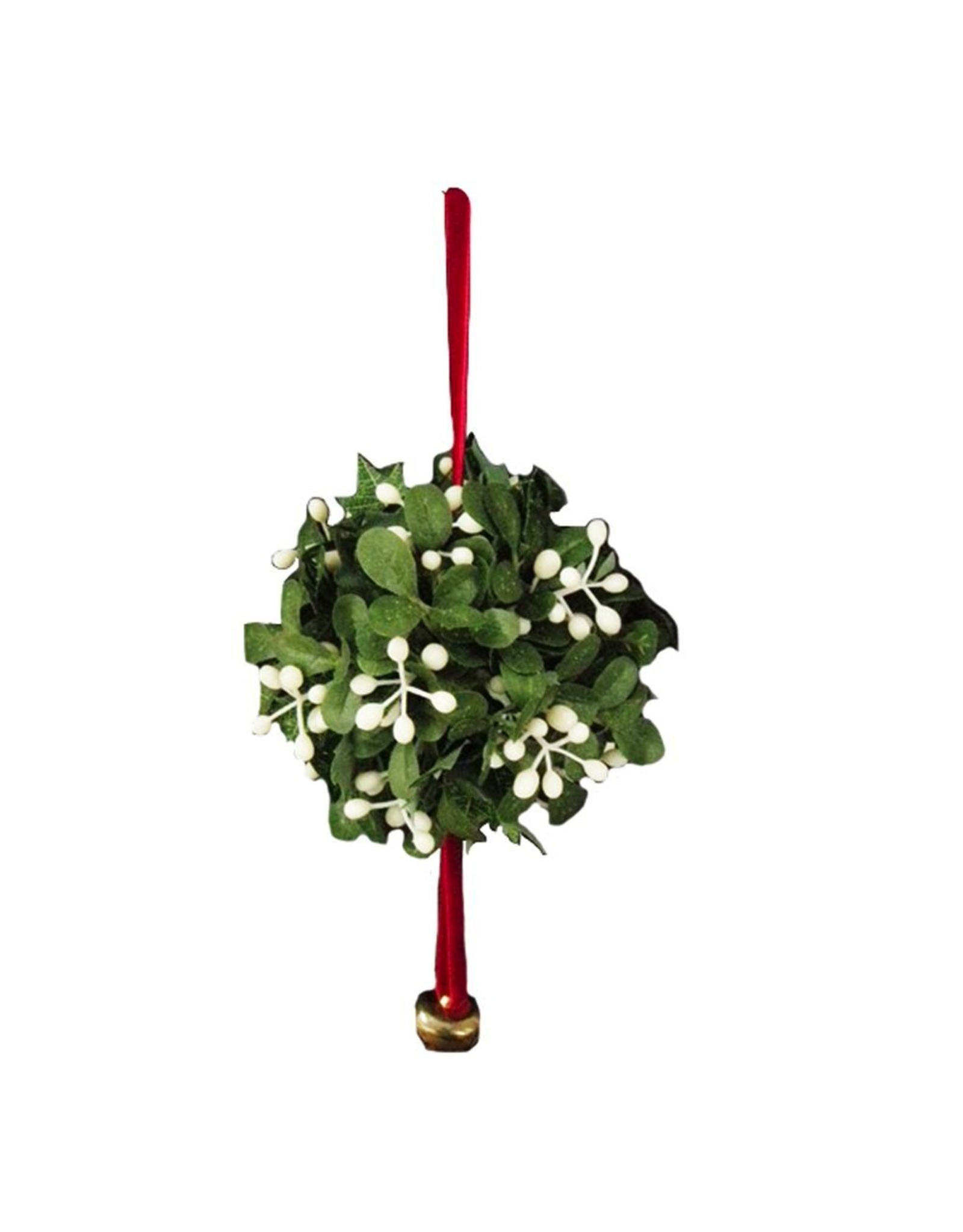 Kurt Adler Christmas Mistletoe Ball Ornament W Red Cord And Bell