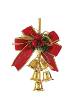 Kurt Adler Red Gold Bow w Mistletoe Metal Bells Cluster -BELL