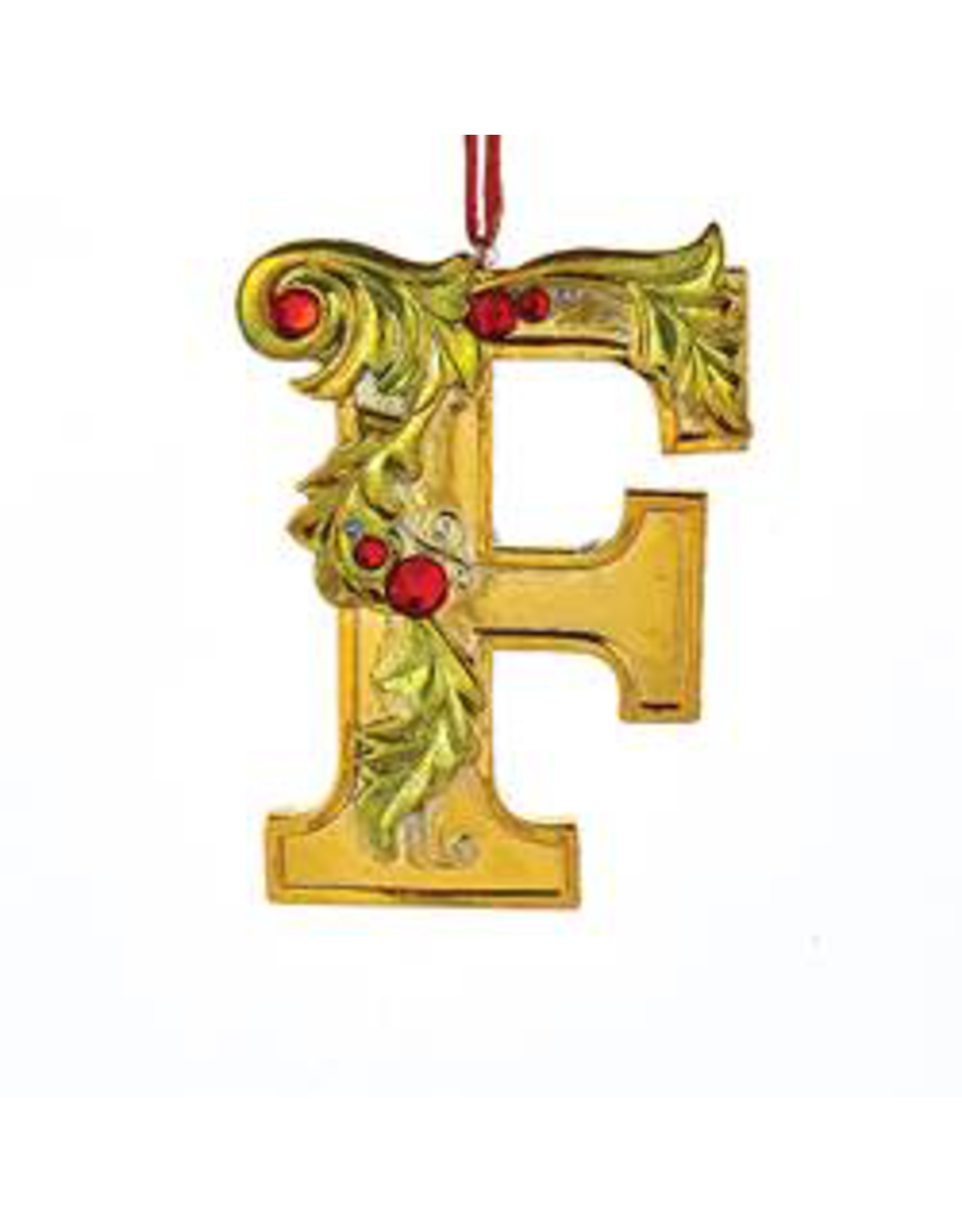 Kurt Adler Gold Initial Ornament With Holly Accents 3.5 Inch Letter F