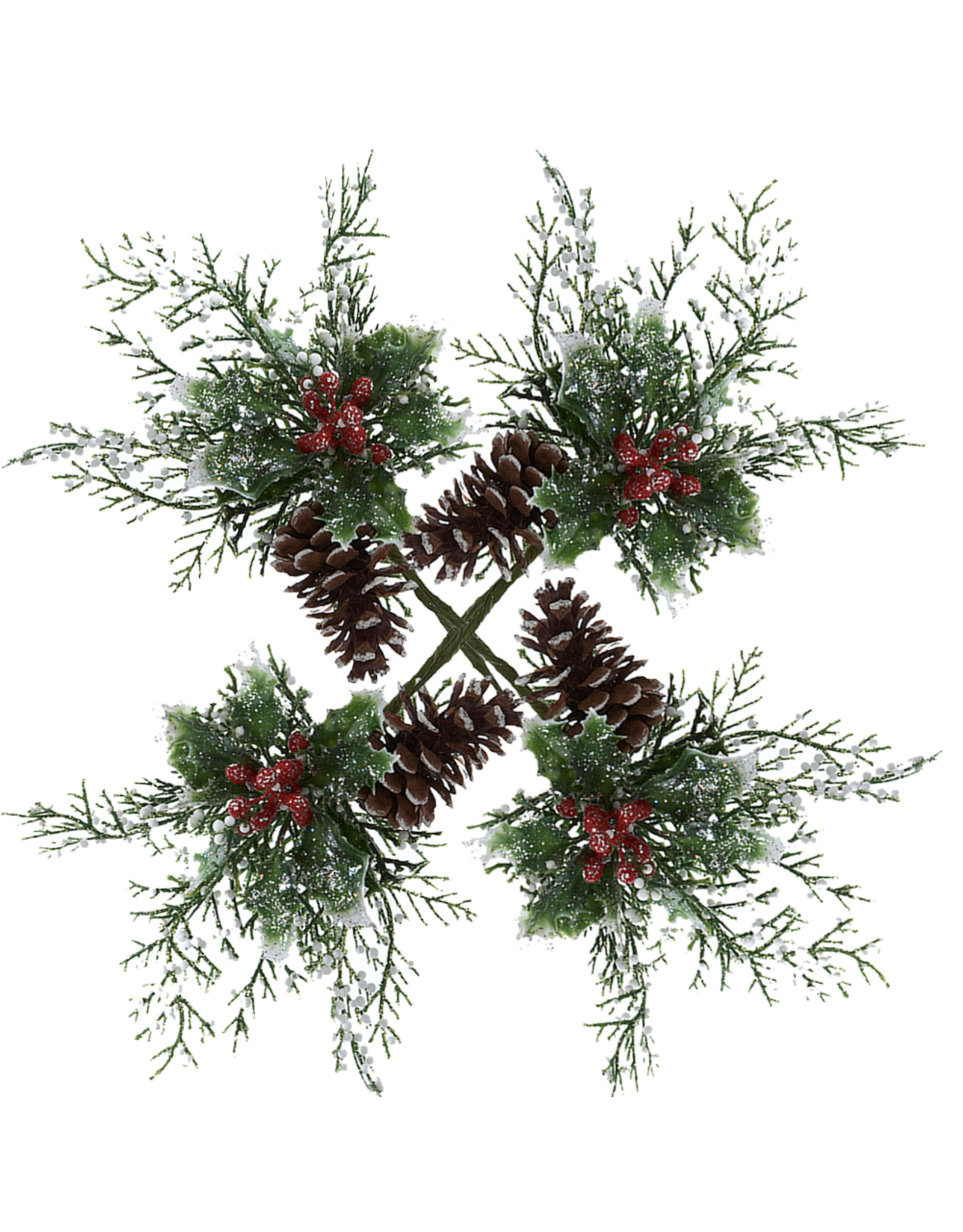 Kurt Adler Holly Berry Pine Cone n Branches Pick SET OF 4