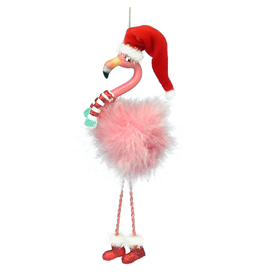 Kurt Adler Furry Pink Flamingo Christmas Ornament W Dangle Legs