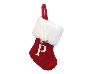 Kurt Adler Monogrammed 'P' Miniature Stocking - 7 Inch Polyester Christmas Stocking With Silver Bells