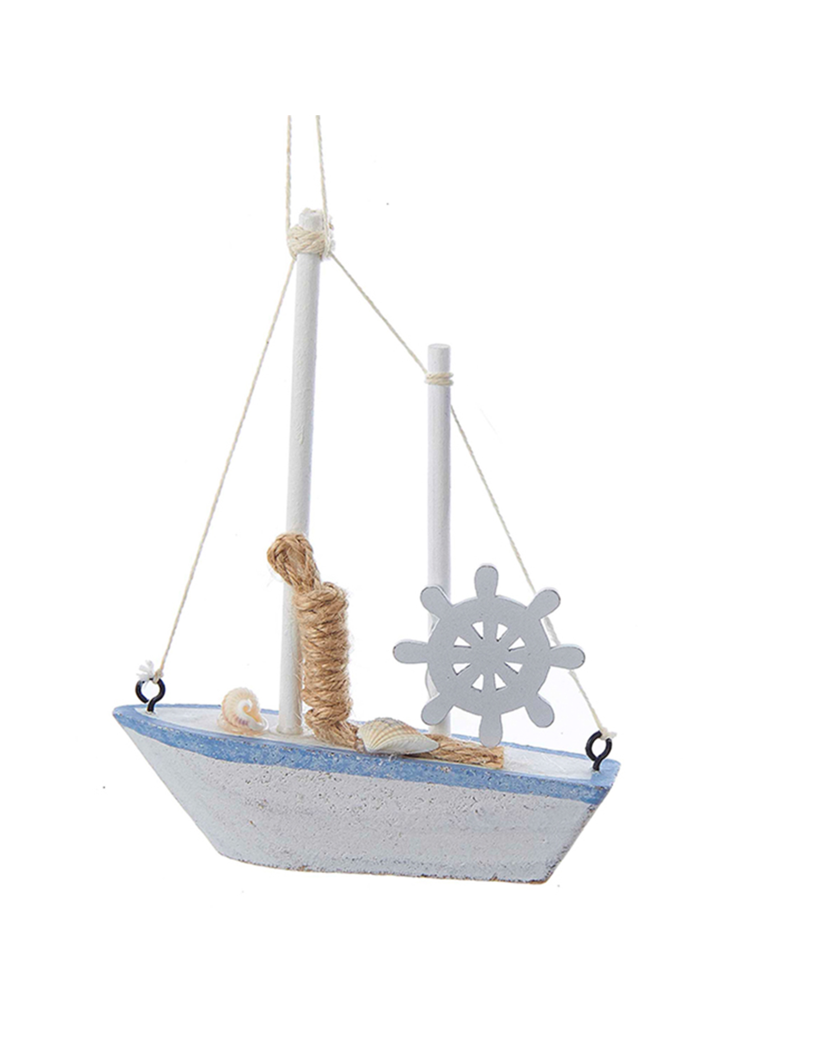 Kurt Adler Wood Sailboat Nautical Christmas Ornament w Captains Wheel
