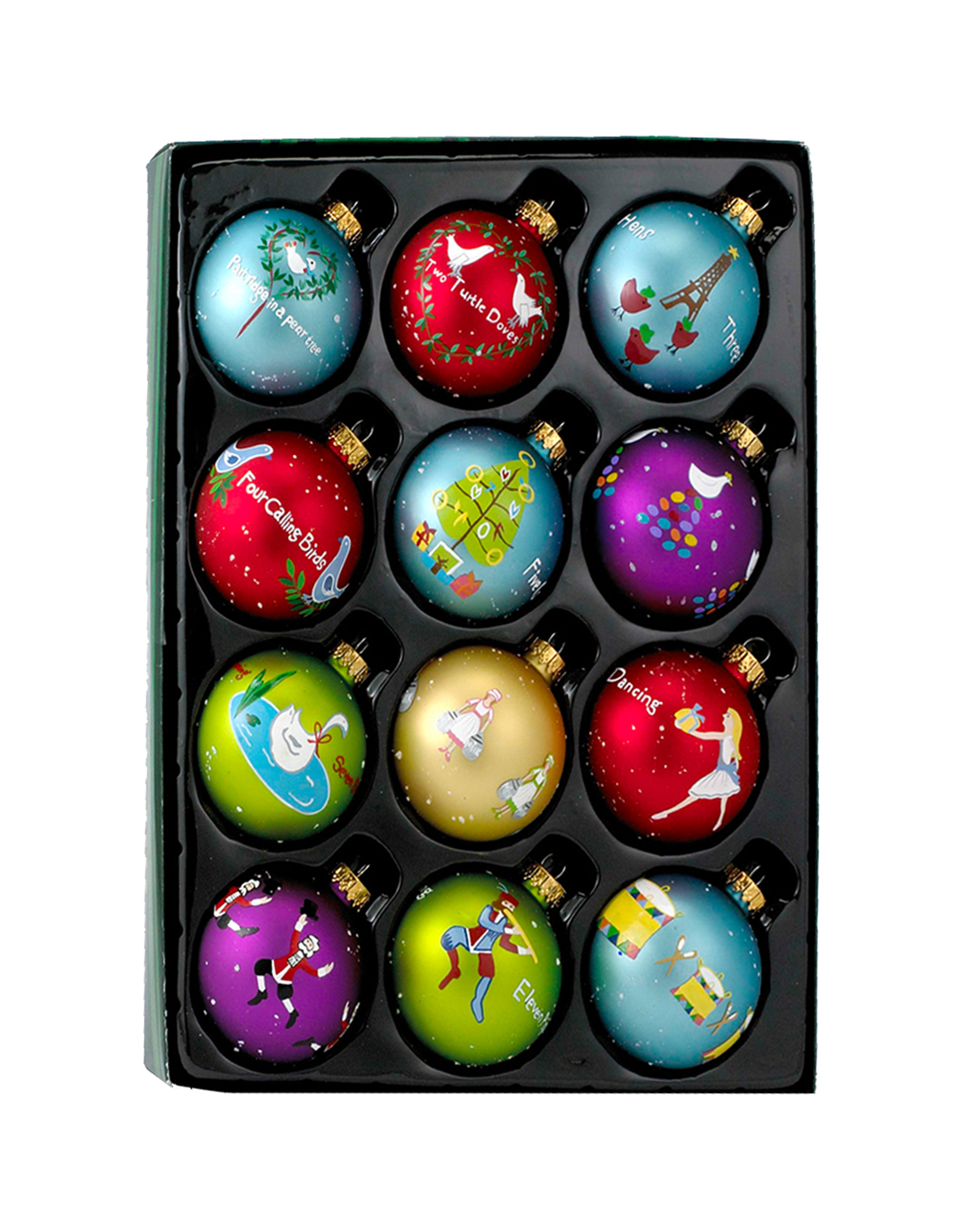 Kurt Adler 12 Days Of Christmas Ball Ornaments 12-Piece Box Set