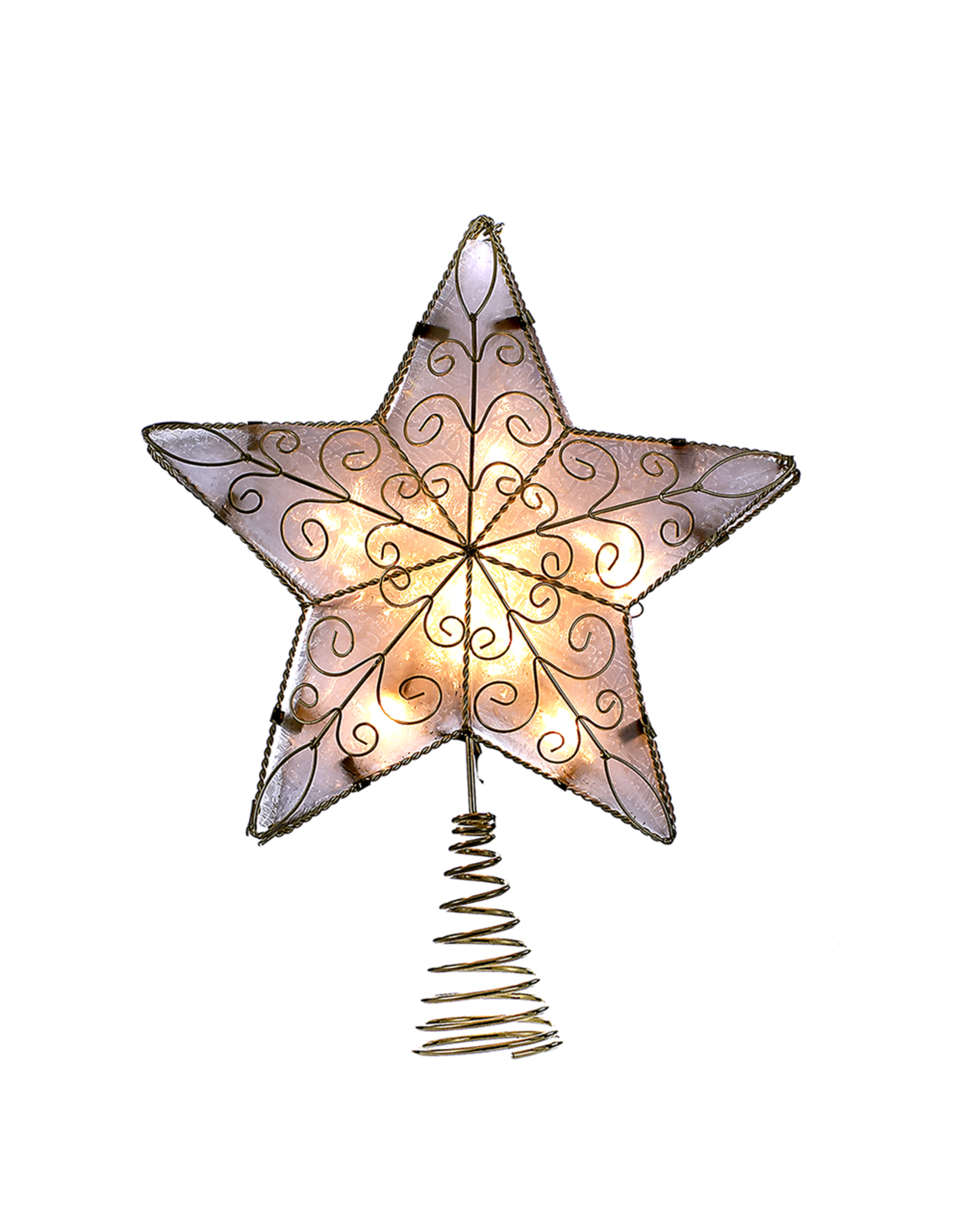 Kurt Adler Christmas Tree Topper 5 Point Lit Star w Gold Wire 8.5 inch