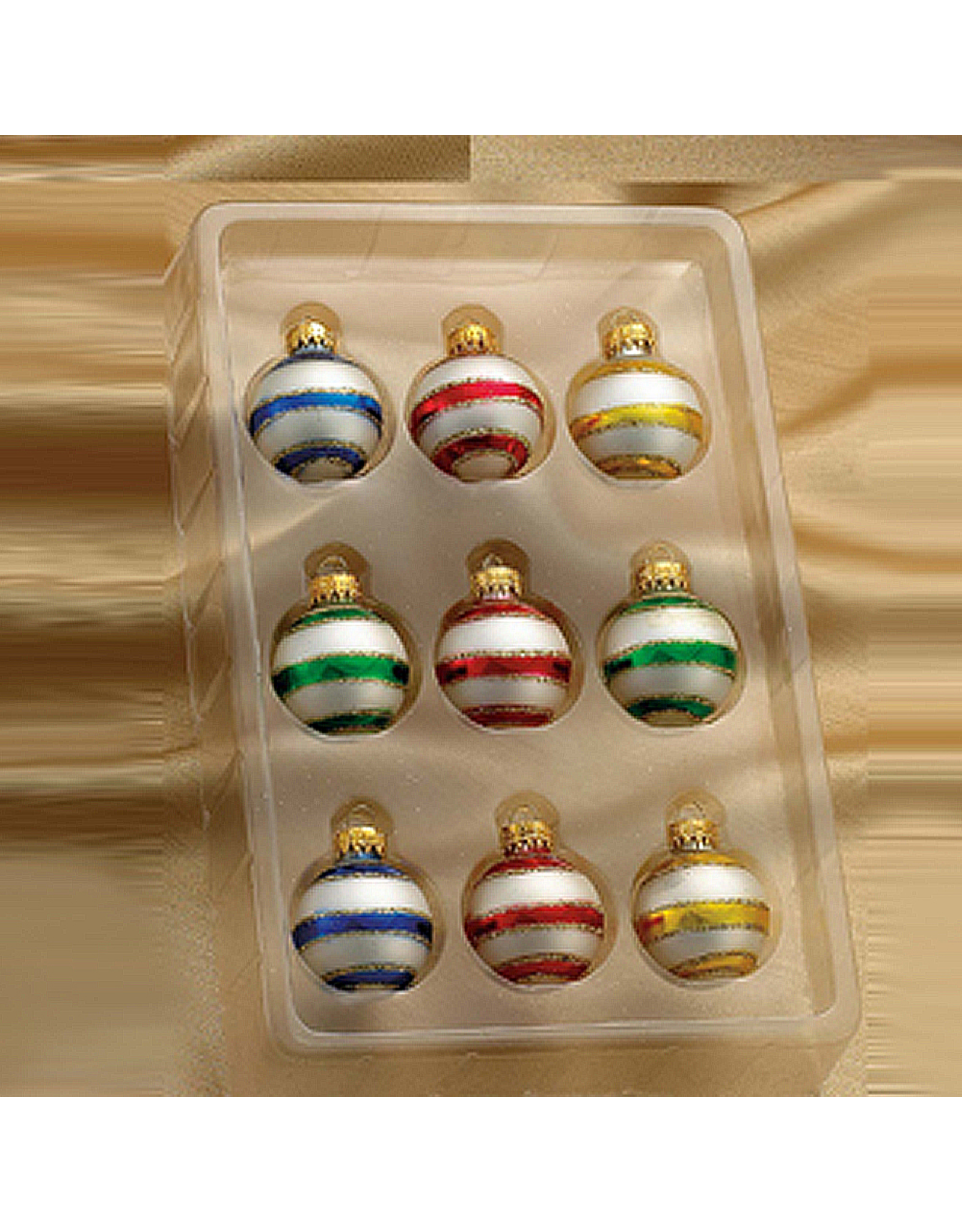 Kurt Adler Miniature Decorated Glass Ball Ornaments 35MM 9pk Striped