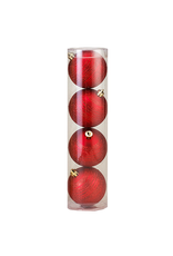 Kurt Adler Shatterproof Ball Ornaments Red w Glittered Stripe 100MM Set of 4