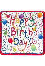 Caspari Birthday Paper Salad-Dessert Plates Square 8pk Happy Birthday