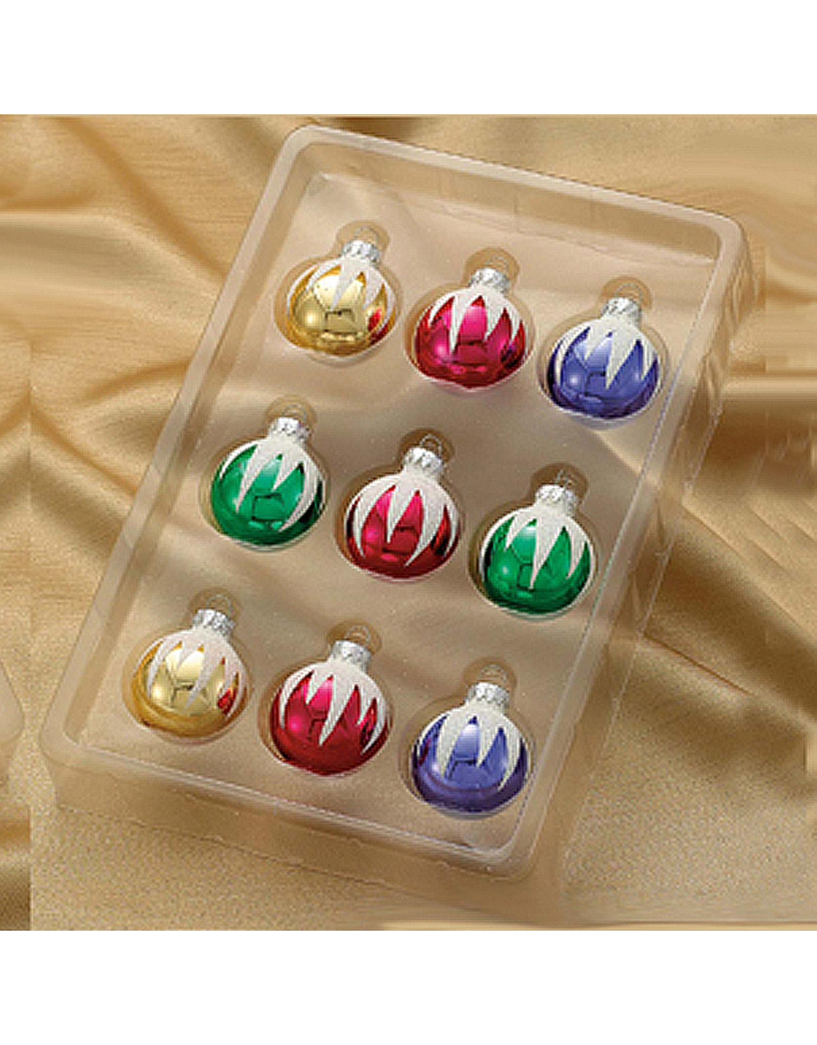 Kurt Adler Miniature Decorated Glass Ball Ornaments 35MM 9pk Ice Cap