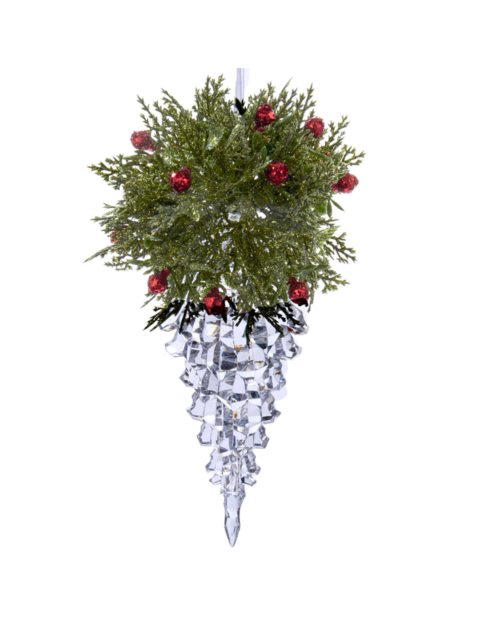 Kurt Adler Acrylic Icicle w Red Berry Holly Christmas Ornament