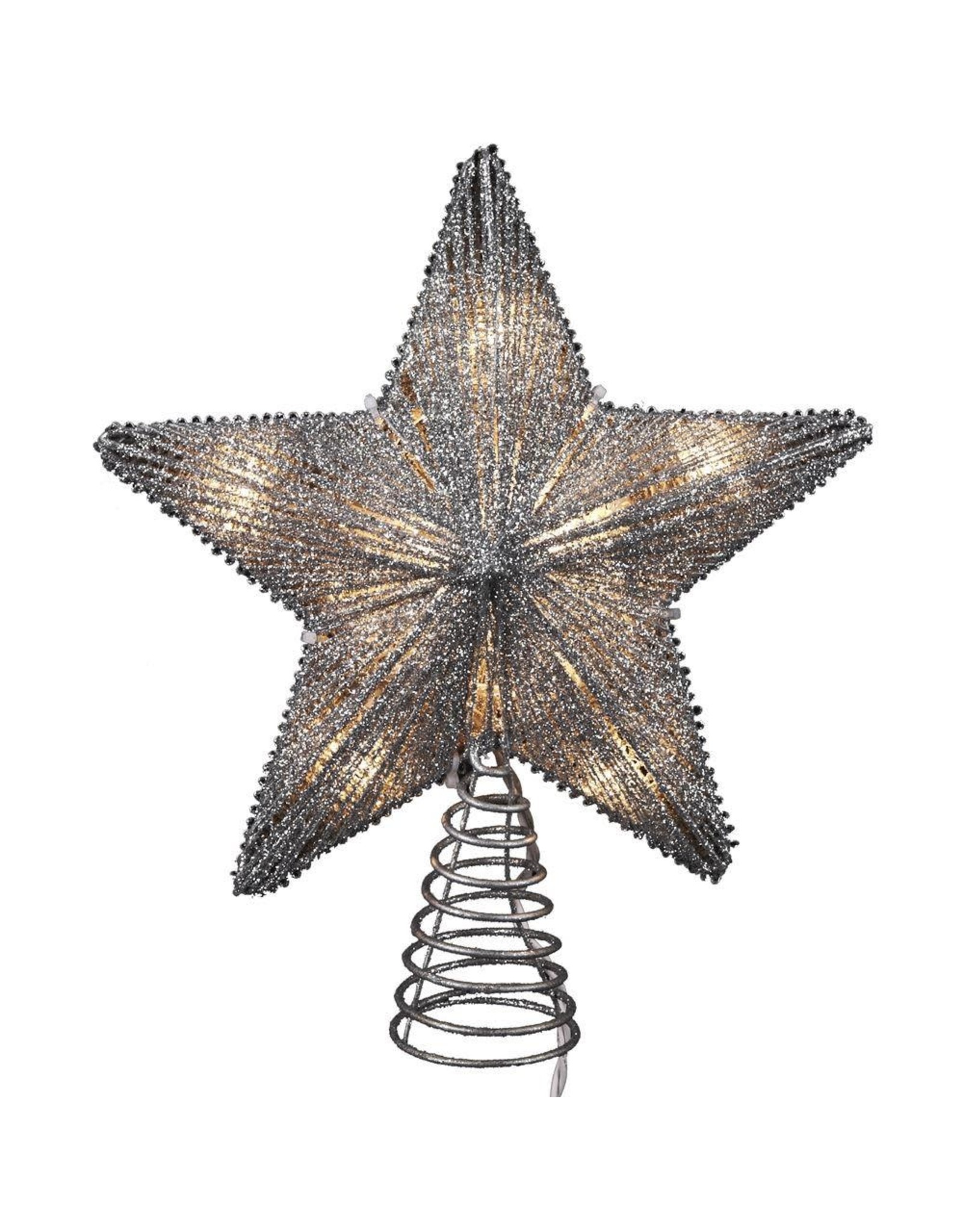 Kurt Adler Silver Star Lighted 10 Inch Christmas Tree Topper