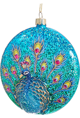 Kurt Adler Glittered Peacock Glass Disc Ornament - Blues