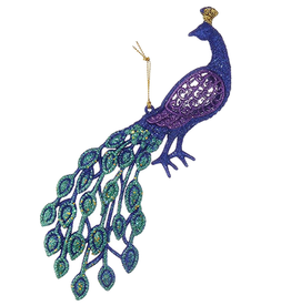 Kurt Adler Glittered Peacock Ornament 4.5 inch Blue Teal Purple