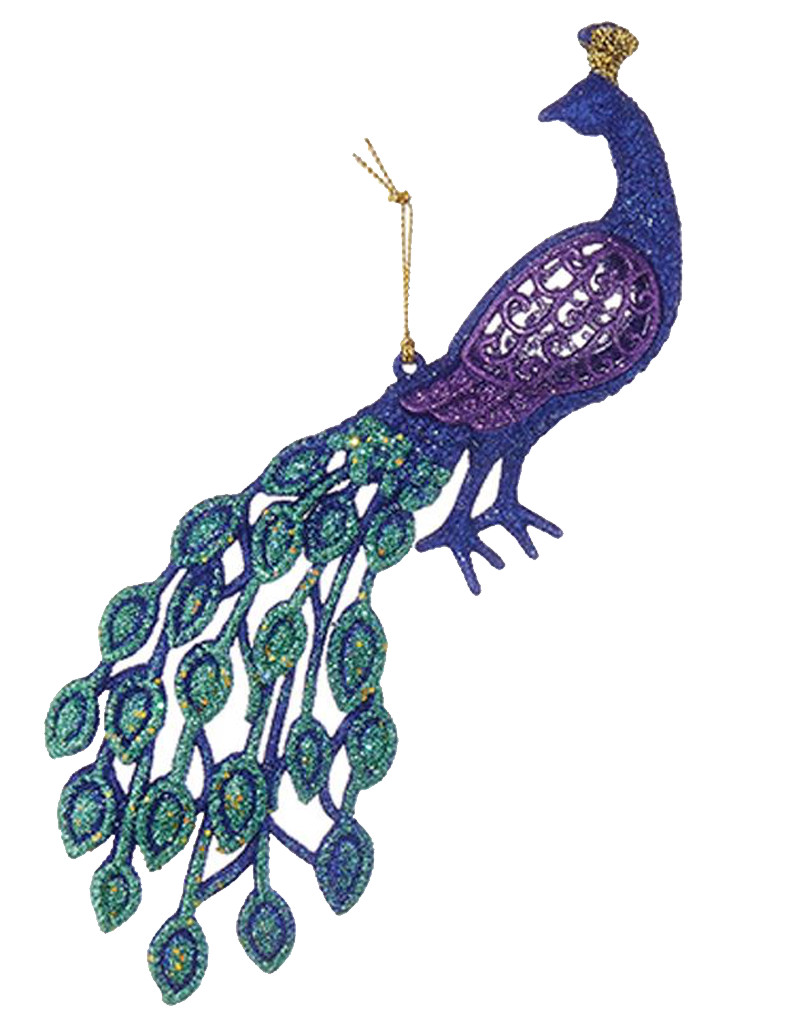 Glittered Peacock Ornament 4.5 inch Blue Teal Purple - Digs N Gifts