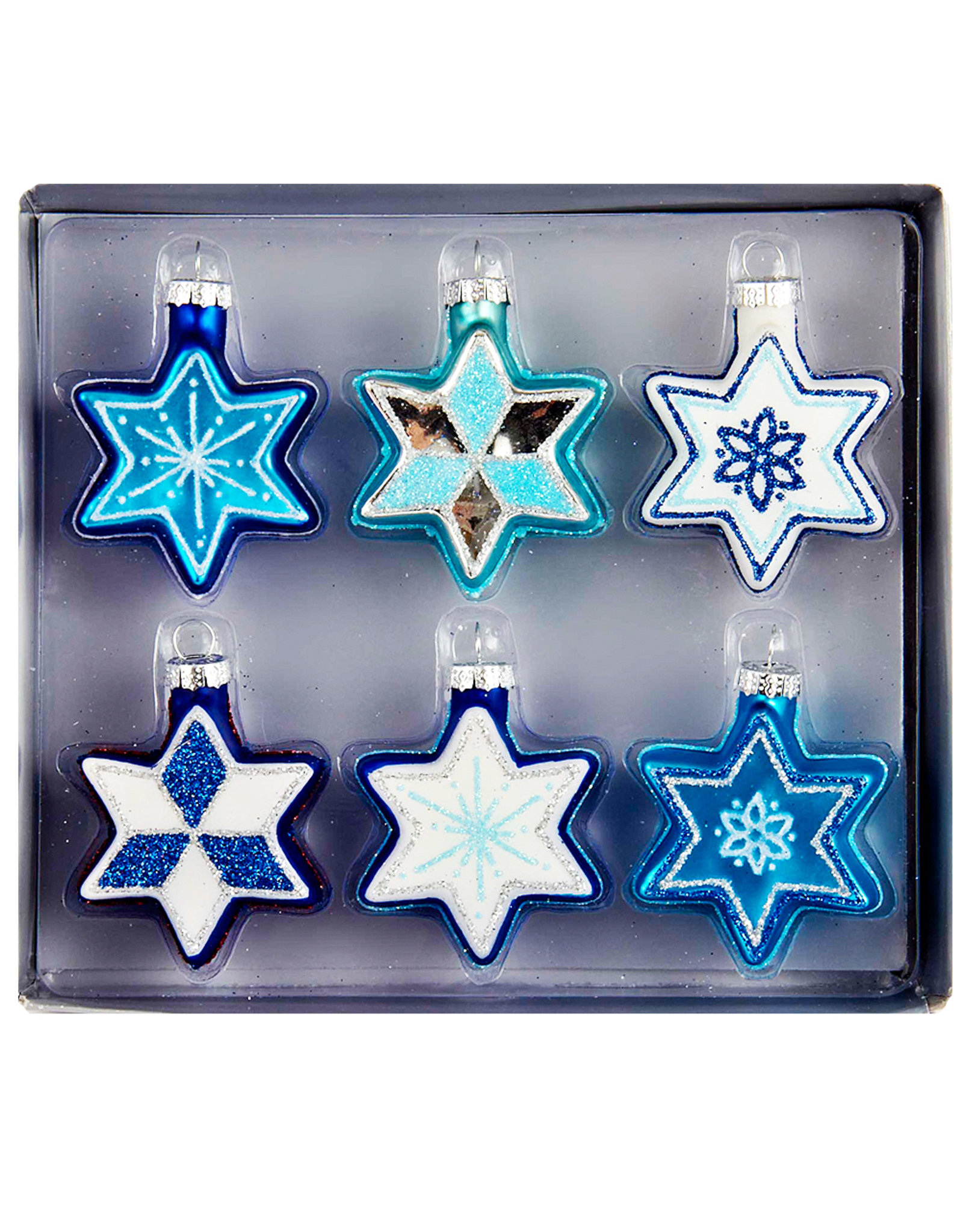 Kurt Adler Jewish Star of David Glass Ornaments 6pk | Judaic Holiday