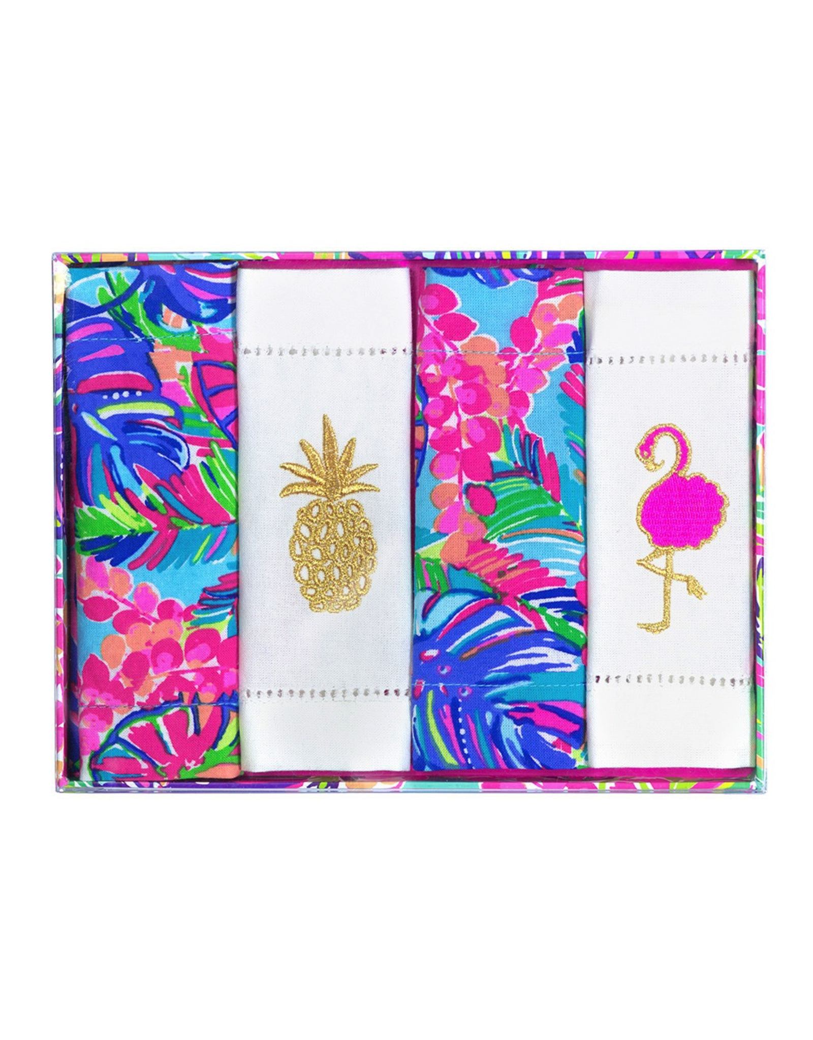 Lilly Pulitzer® Embroidered Cotton Cocktail Napkins Set 4 Exotic Garden