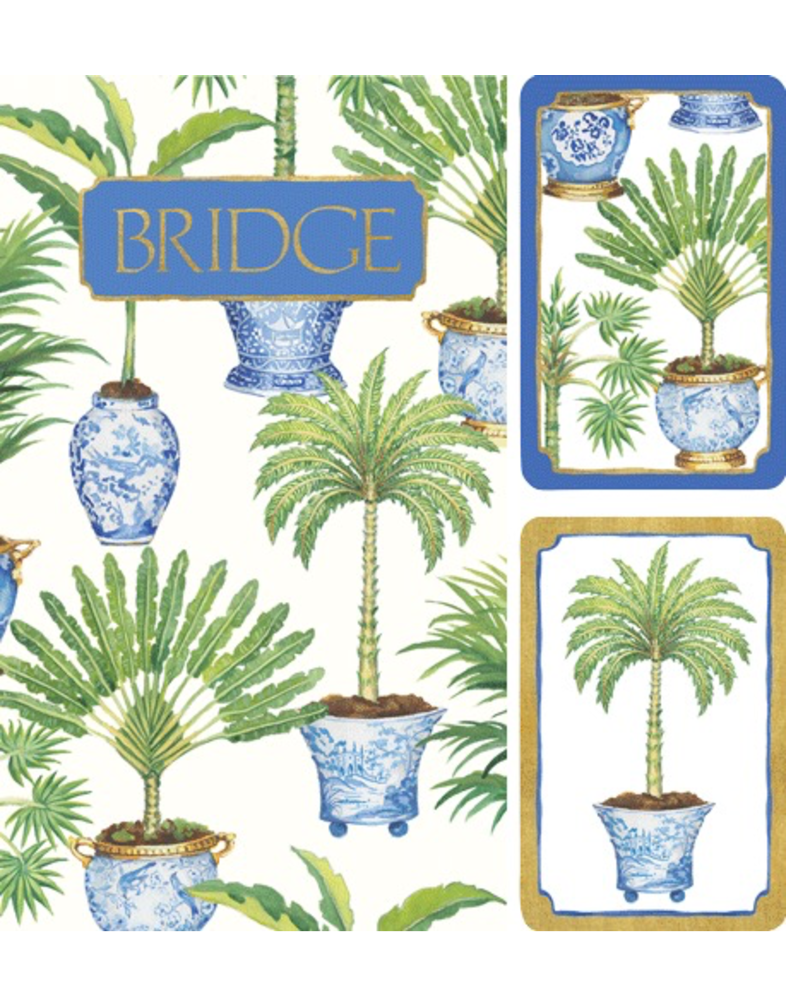 Caspari Bridge Gift Set w 2 Card Decks 2 Score Pads - Potted Palms