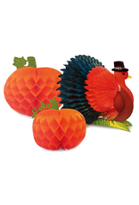 PAPYRUS® Thanksgiving Decor 3pc Set Honeycomb Turkey w Pumpkins