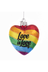 Kurt Adler Gay Pride Rainbow Glass Heart W Love is Love Ornament 4 inch