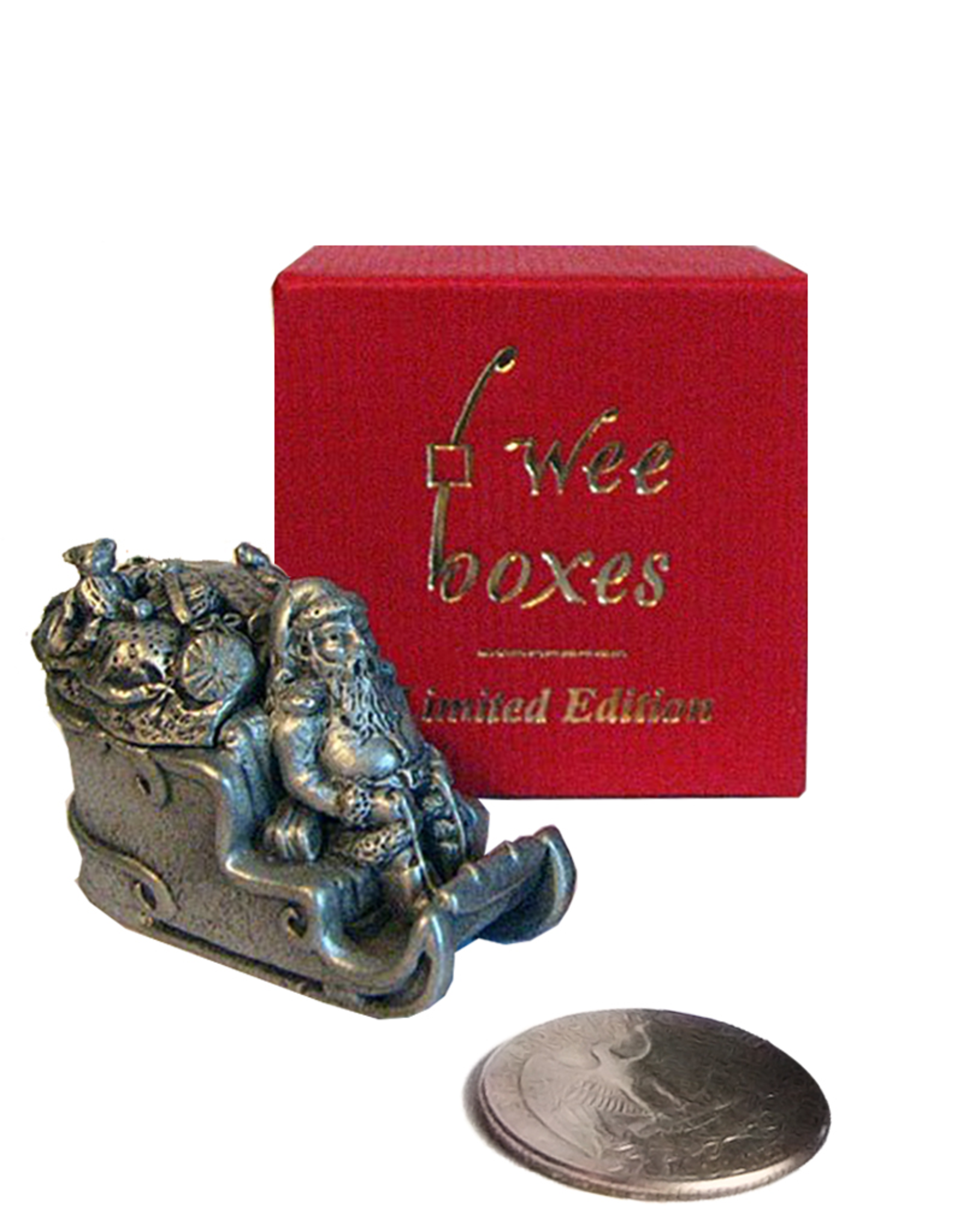 Wee Boxes Santa w Sleigh Pewter Trinket Box Limited Edition w COA