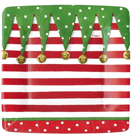 Caspari Christmas Paper Salad-Dessert Plates SQ 8pk Stocking Stripe