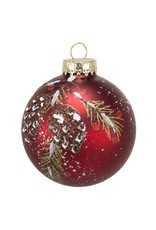 Kurt Adler Red Snowy Pinecone Branch Design Ball Ornaments Set of 6
