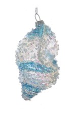 Kurt Adler Beaded Iridescent Glass Shell Ornament w Blue Clear Stripes - B