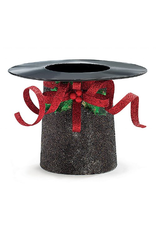 Burton and Burton Glittered Black Tin Hat With Red Bow Christmas Container