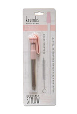 Expandable Stainless Steel Straw With Brush PINK