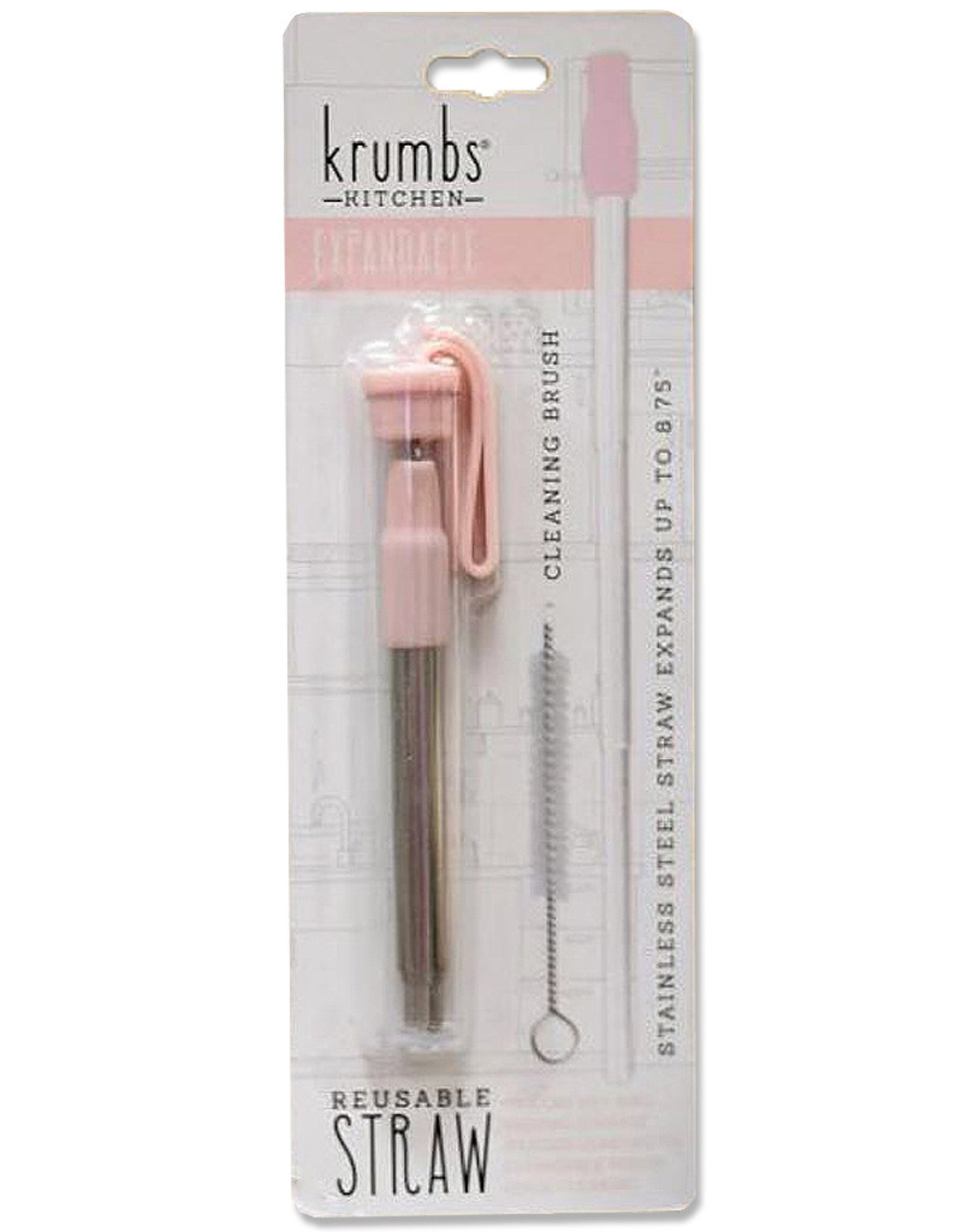 Expandable Stainless Steel Straw With Brush PINK